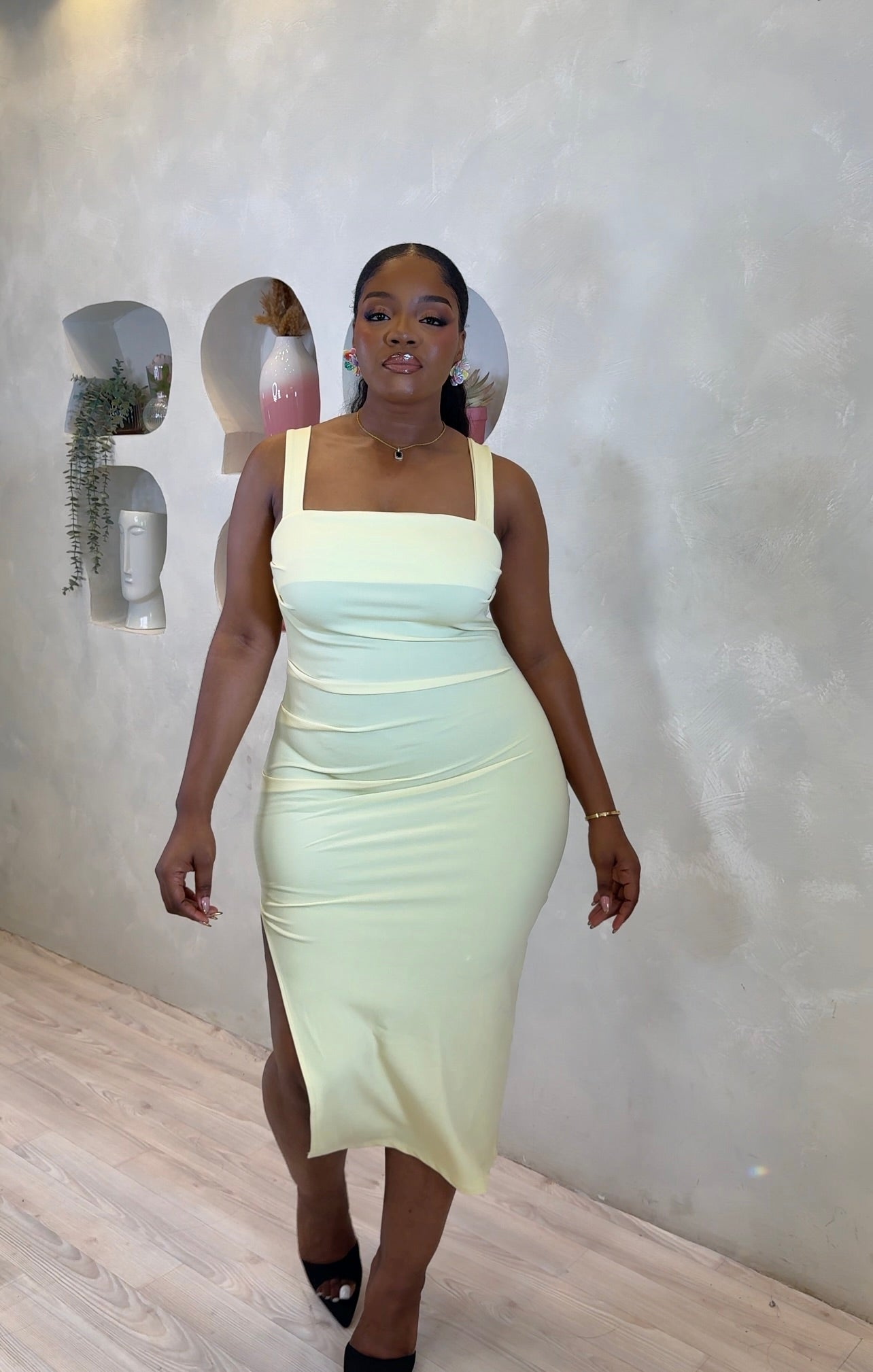 Sleek Glow Slit Midi Dress