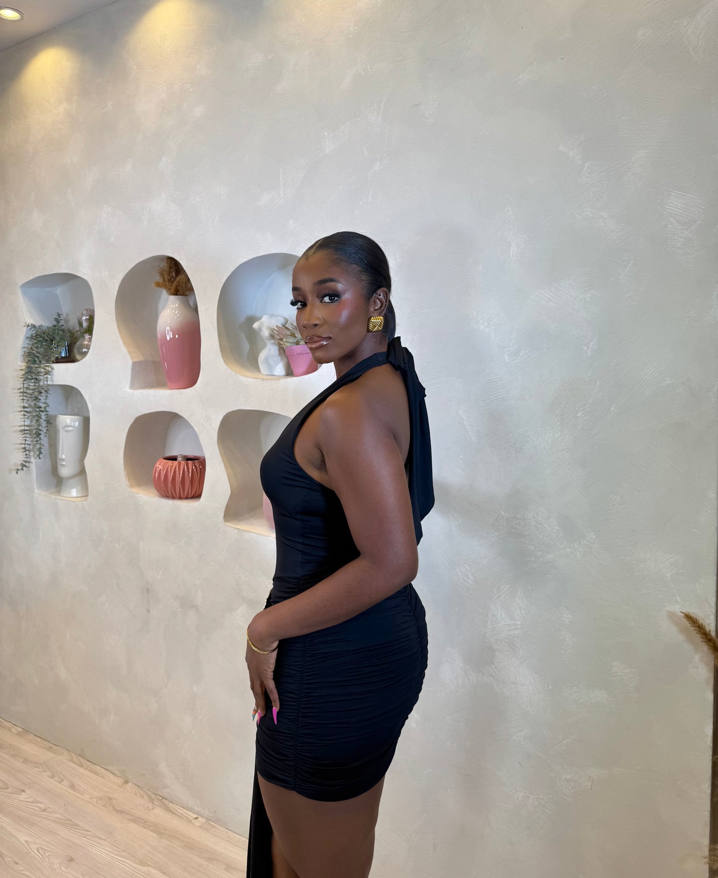 Midnight Luxe Draped Mini Dress