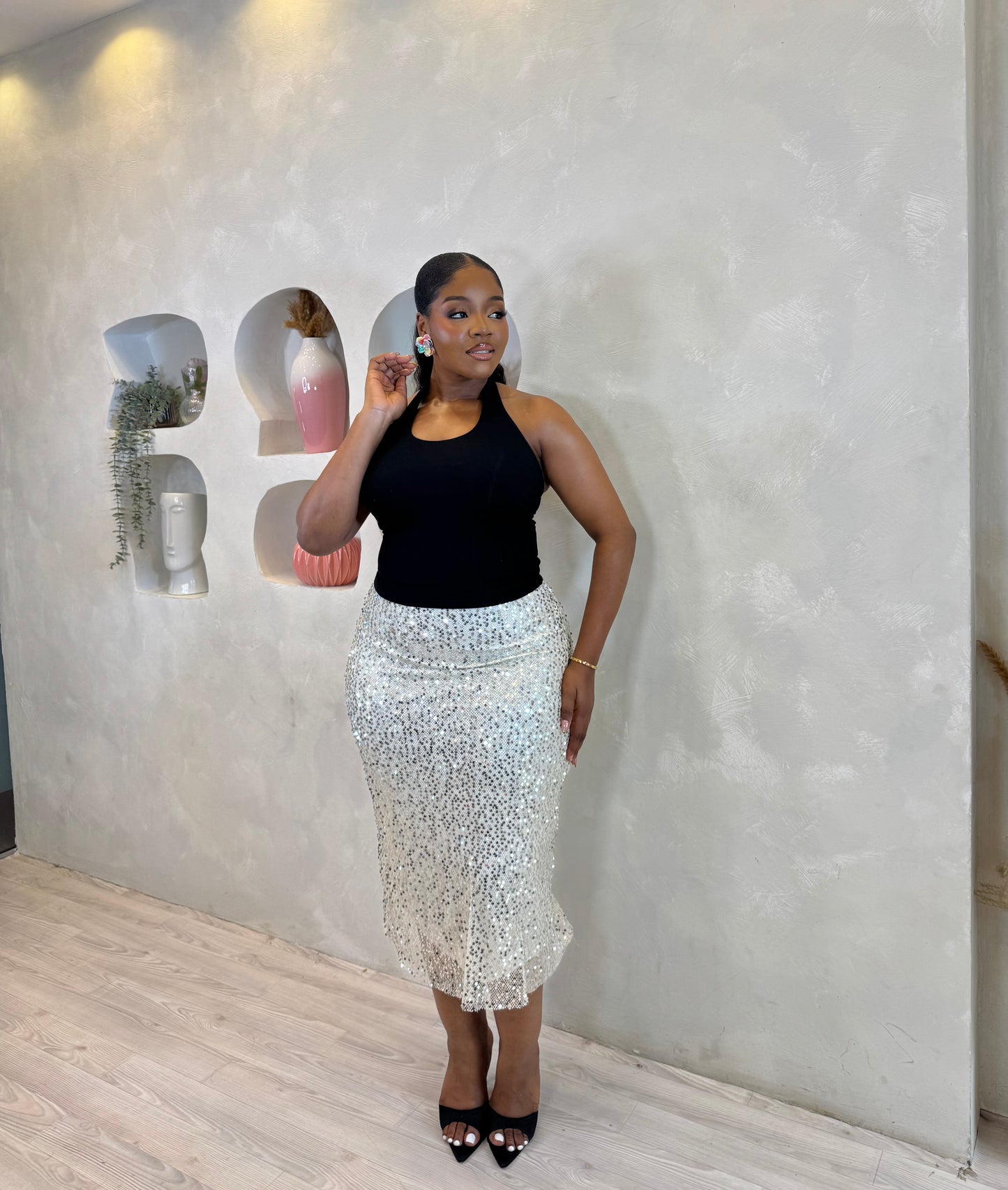 Crystal Shine Sequin Midi Skirt