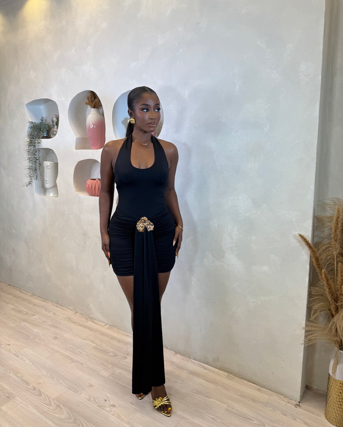 Midnight Luxe Draped Mini Dress