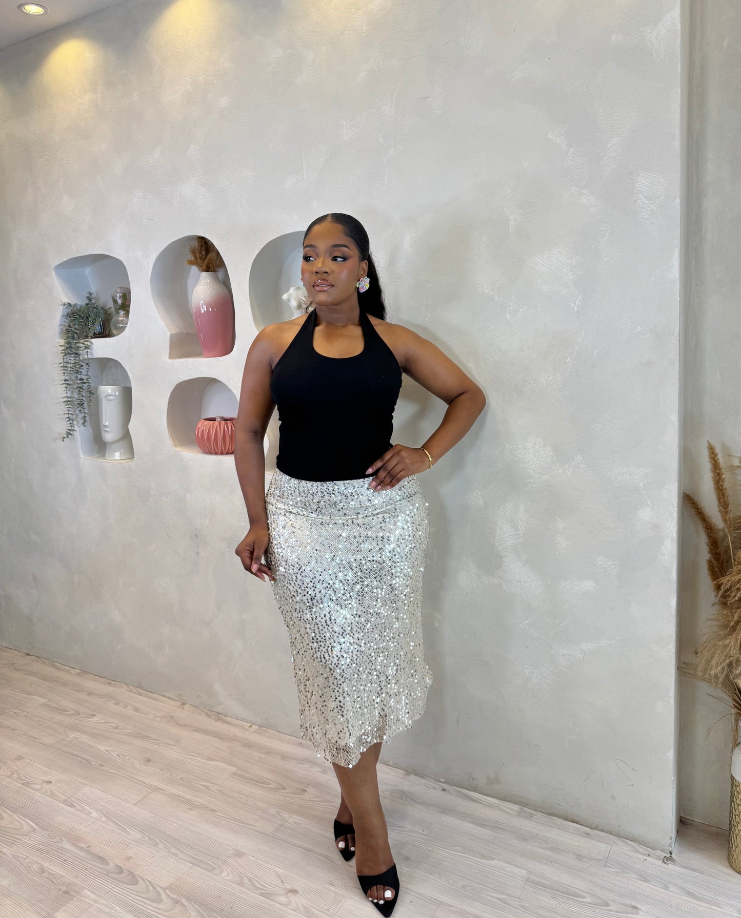 Crystal Shine Sequin Midi Skirt