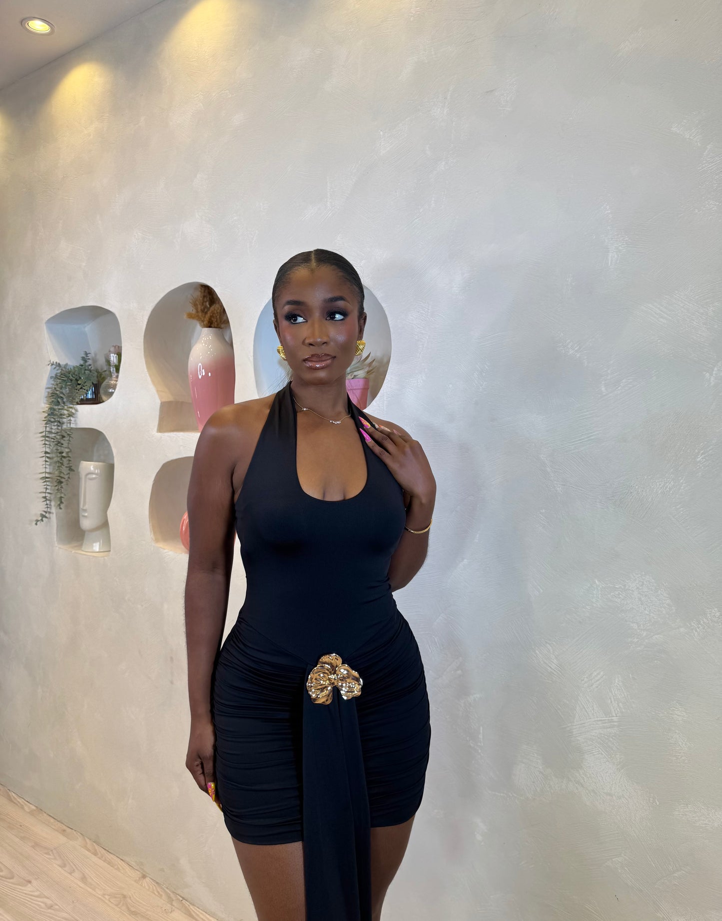 Midnight Luxe Draped Mini Dress