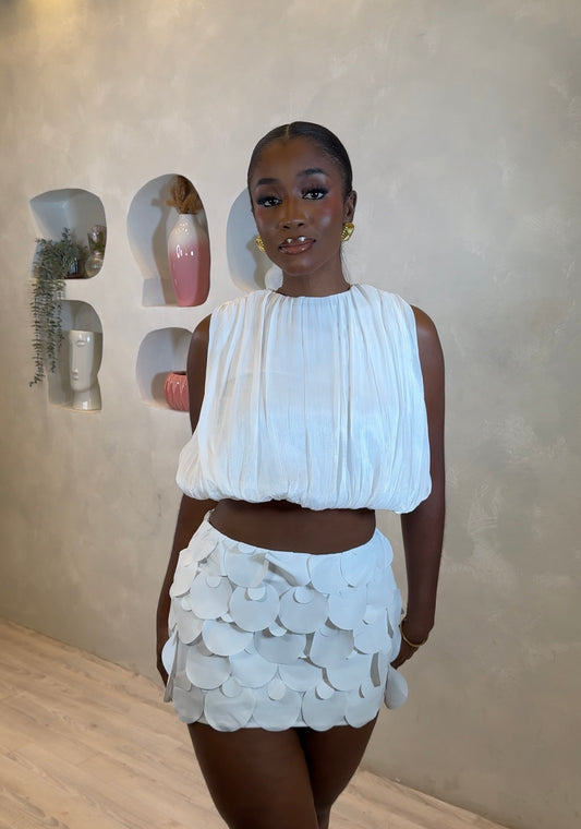 Pearl Drift Pleated Crop Top