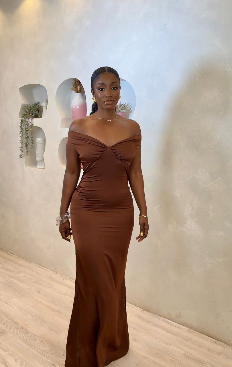 Mocha Embrace Off-shoulder Maxi Dress