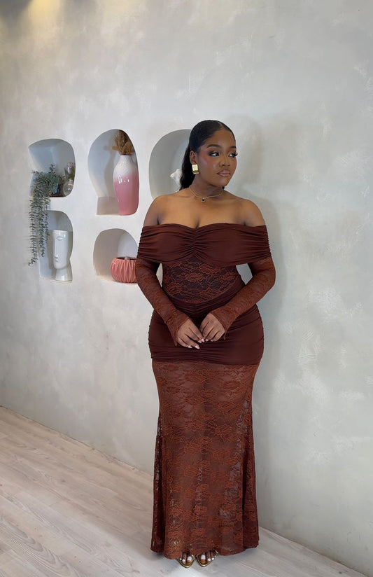 Cocoa Lace Majesty Maxi Dress