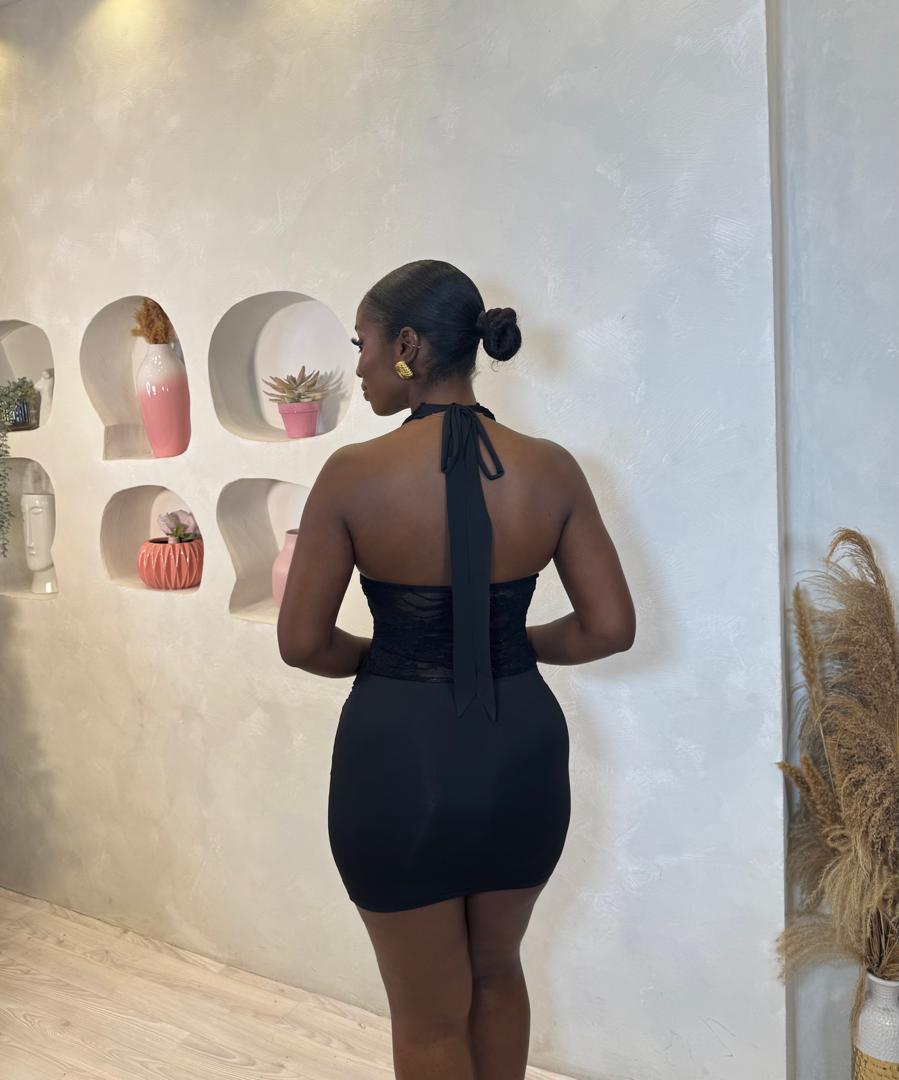 Blue Mist Lace Halter Mini Dress