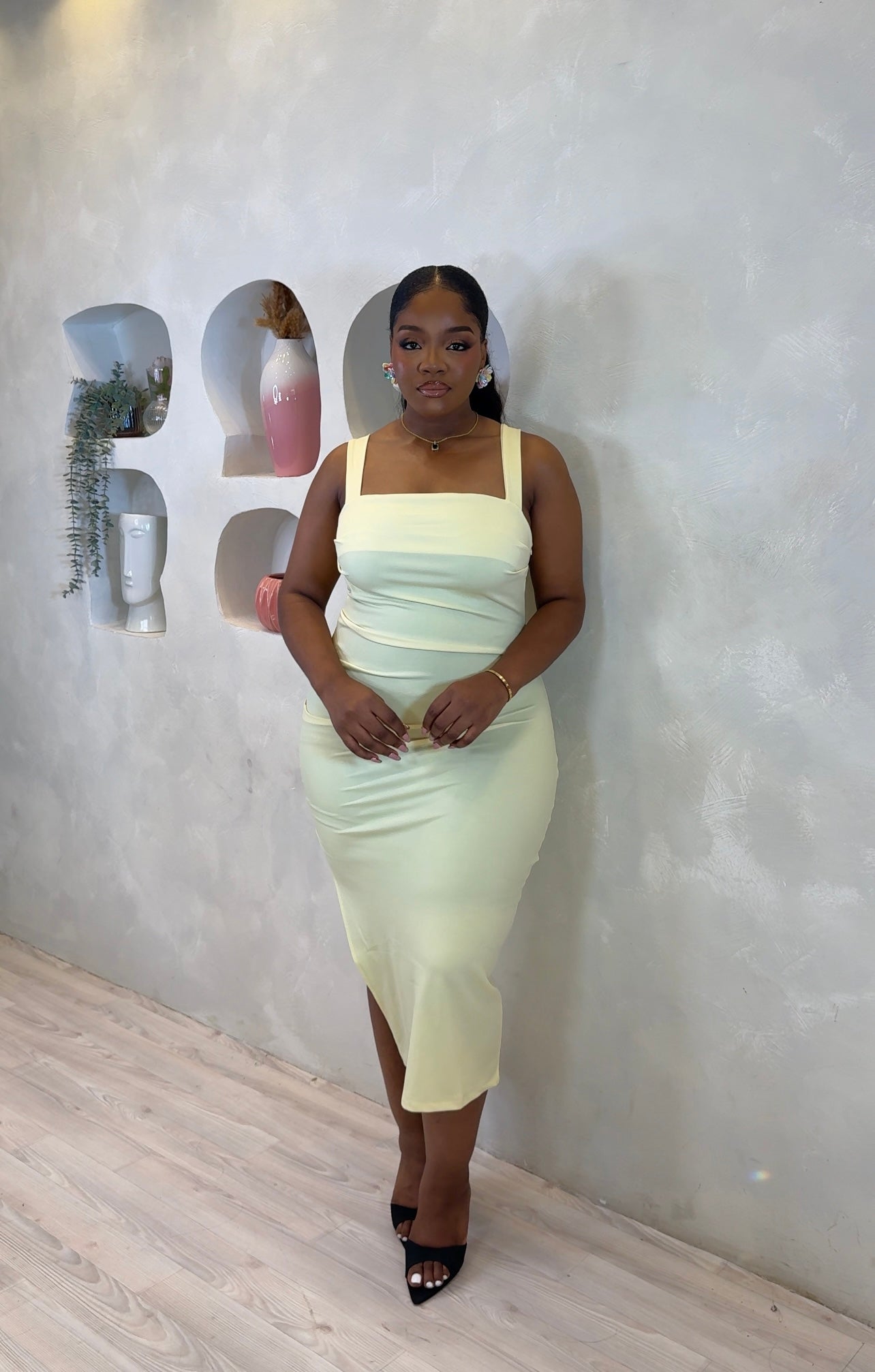 Sleek Glow Slit Midi Dress