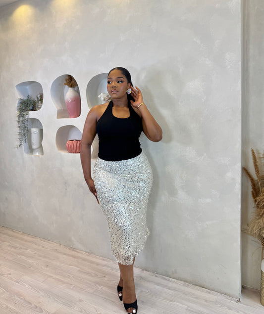 Crystal Shine Sequin Midi Skirt