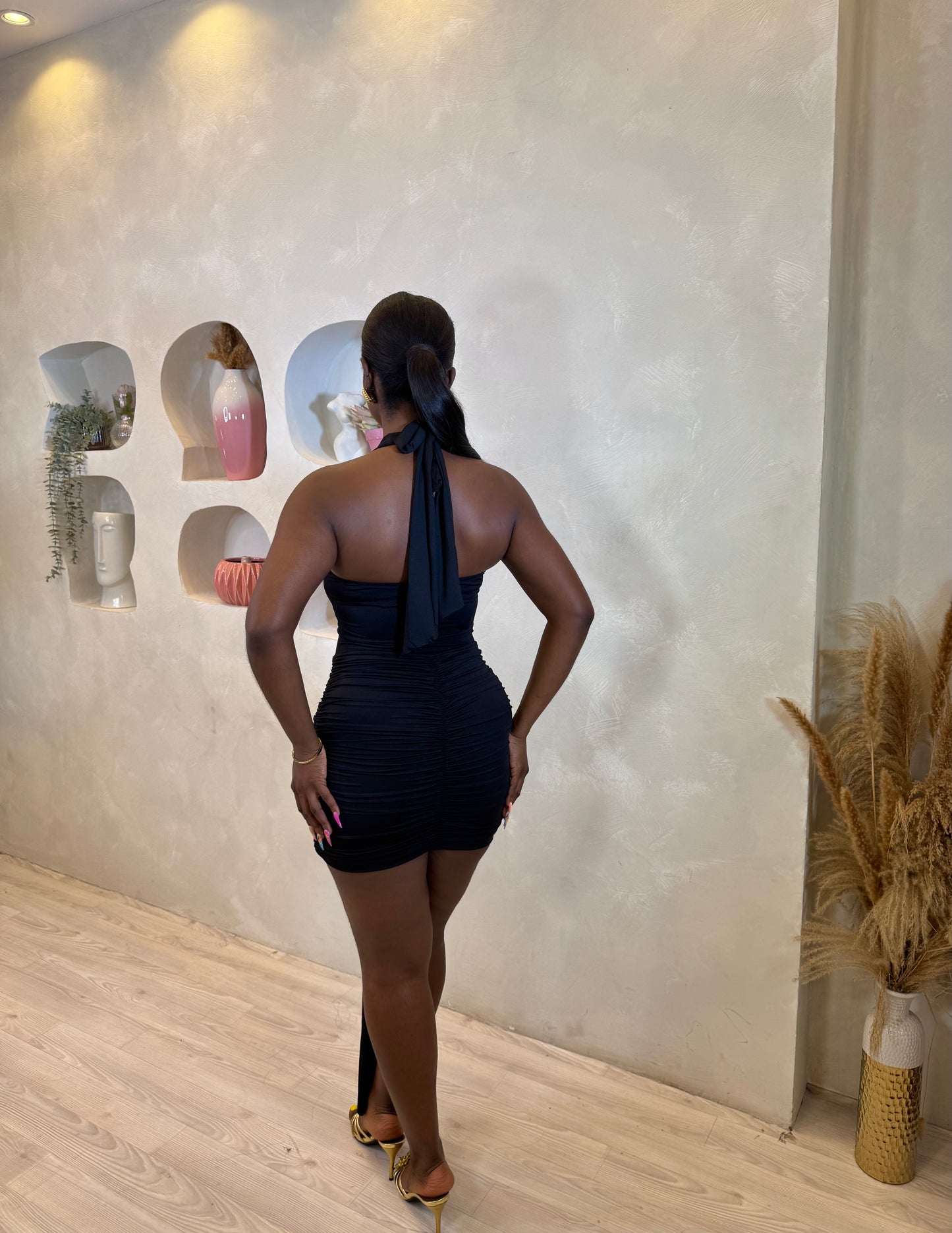 Midnight Luxe Draped Mini Dress