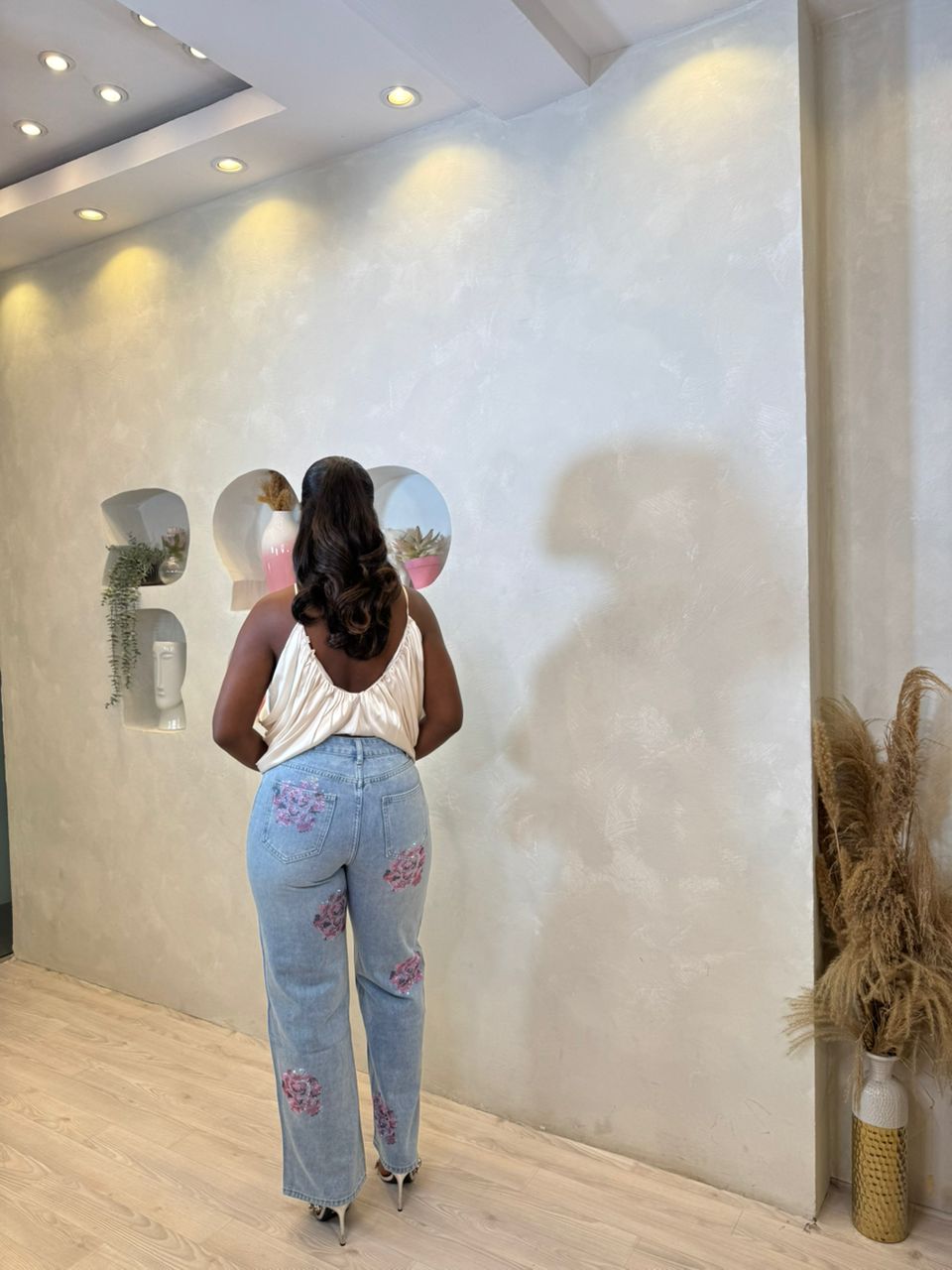 Sequin Rose Denim Pants