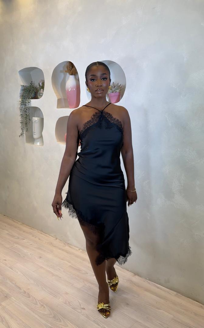 Noir Lace Slip Midi Dress