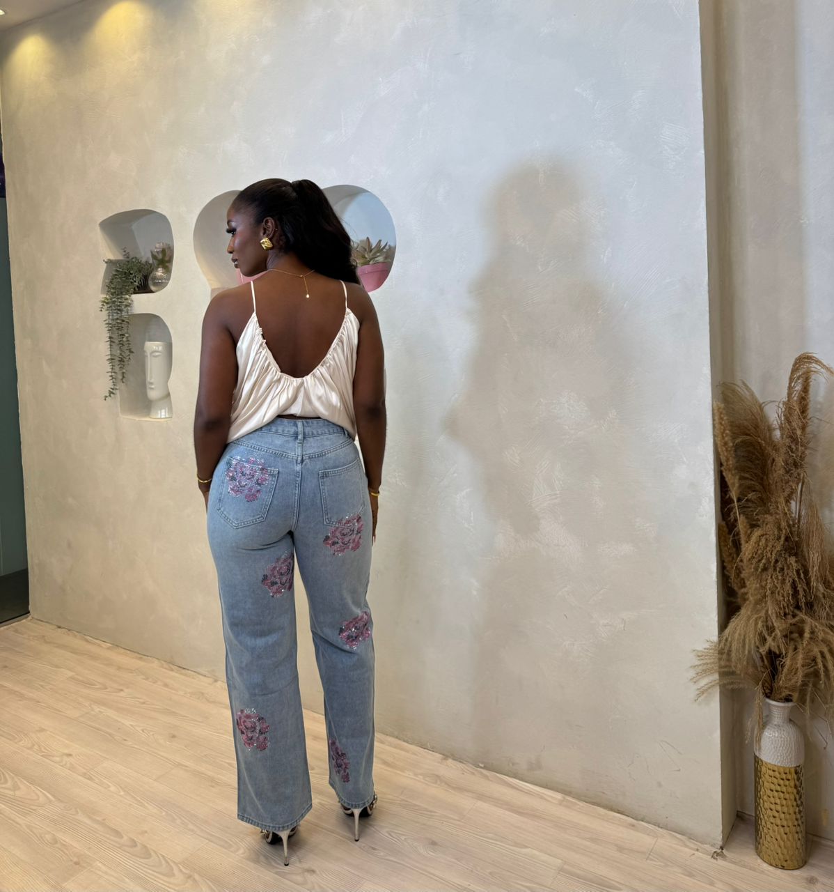 Sequin Rose Denim Pants