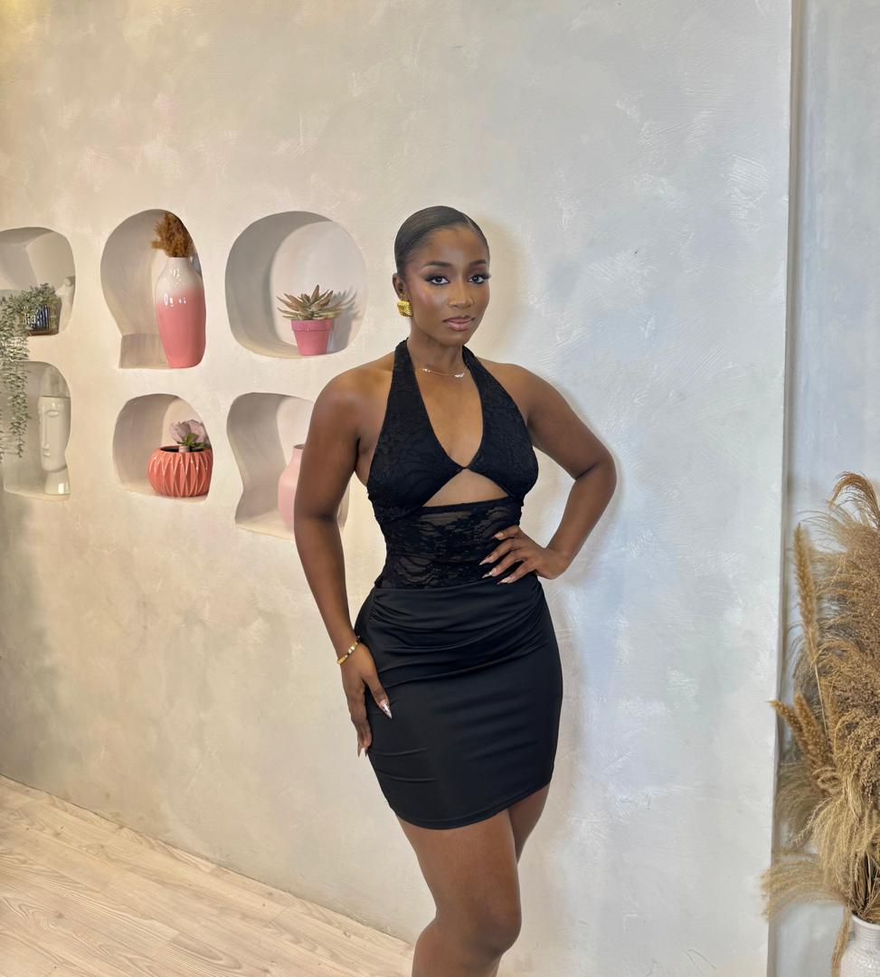 Blue Mist Lace Halter Mini Dress