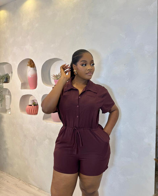 Wine Breeze Button-Up Romper