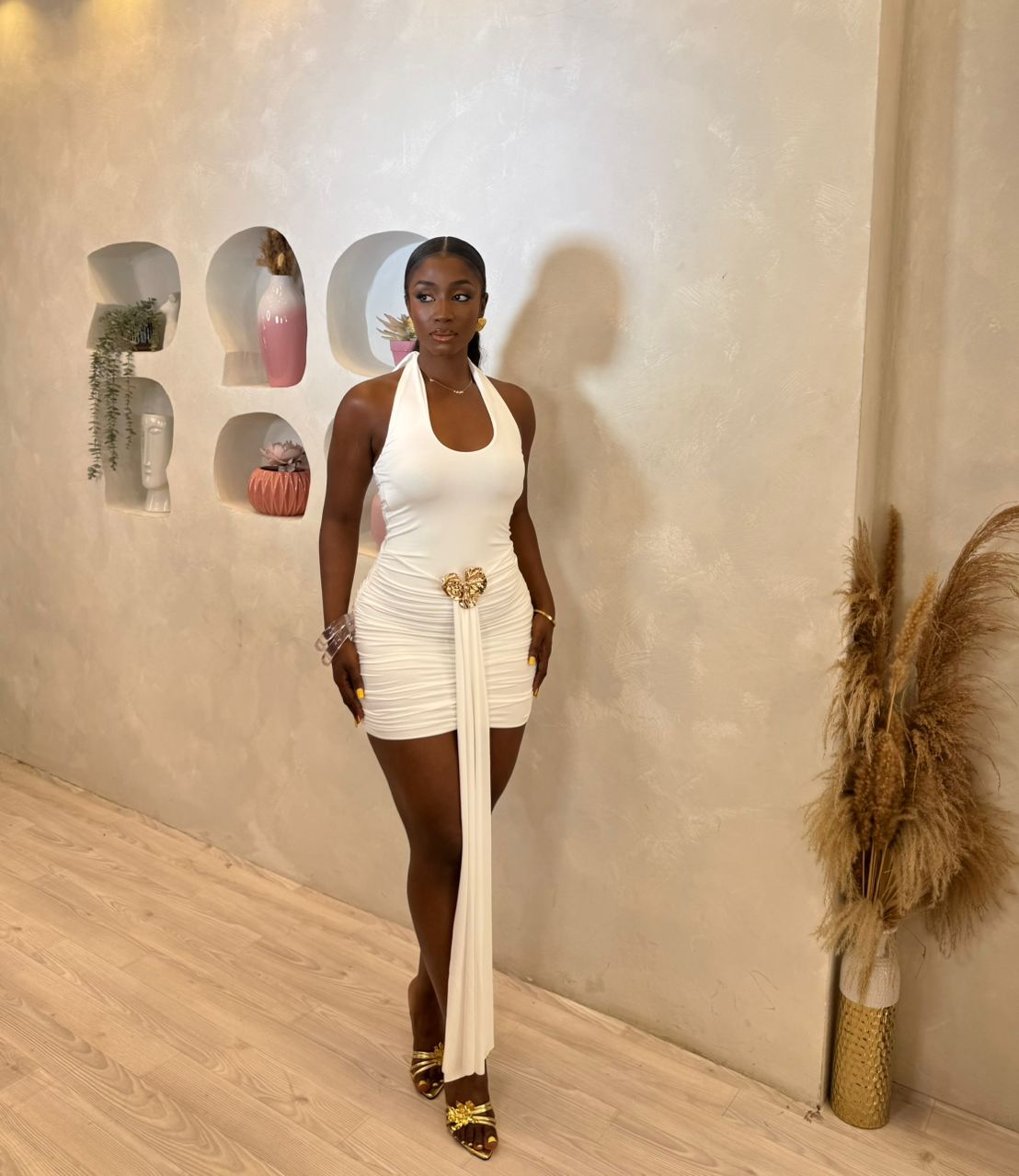 Midnight Luxe Draped Mini Dress