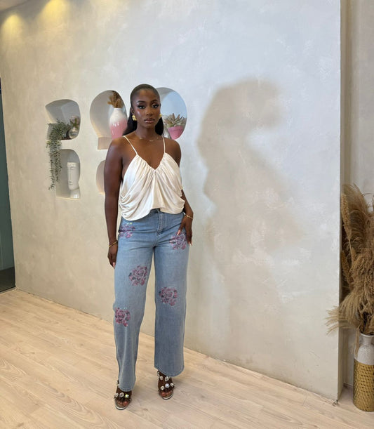 Sequin Rose Denim Pants