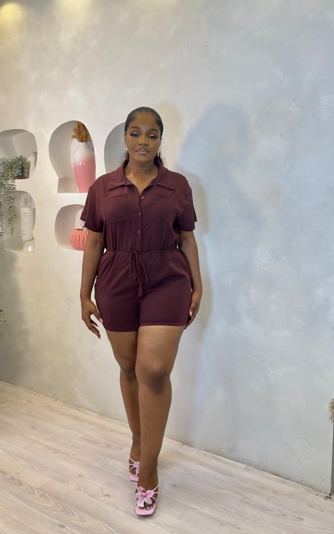 Wine Breeze Button-Up Romper