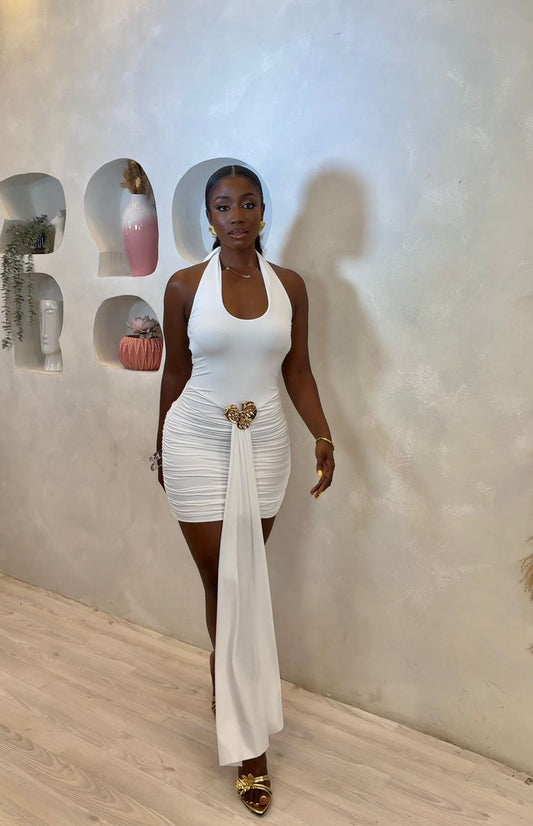 Midnight Luxe Draped Mini Dress