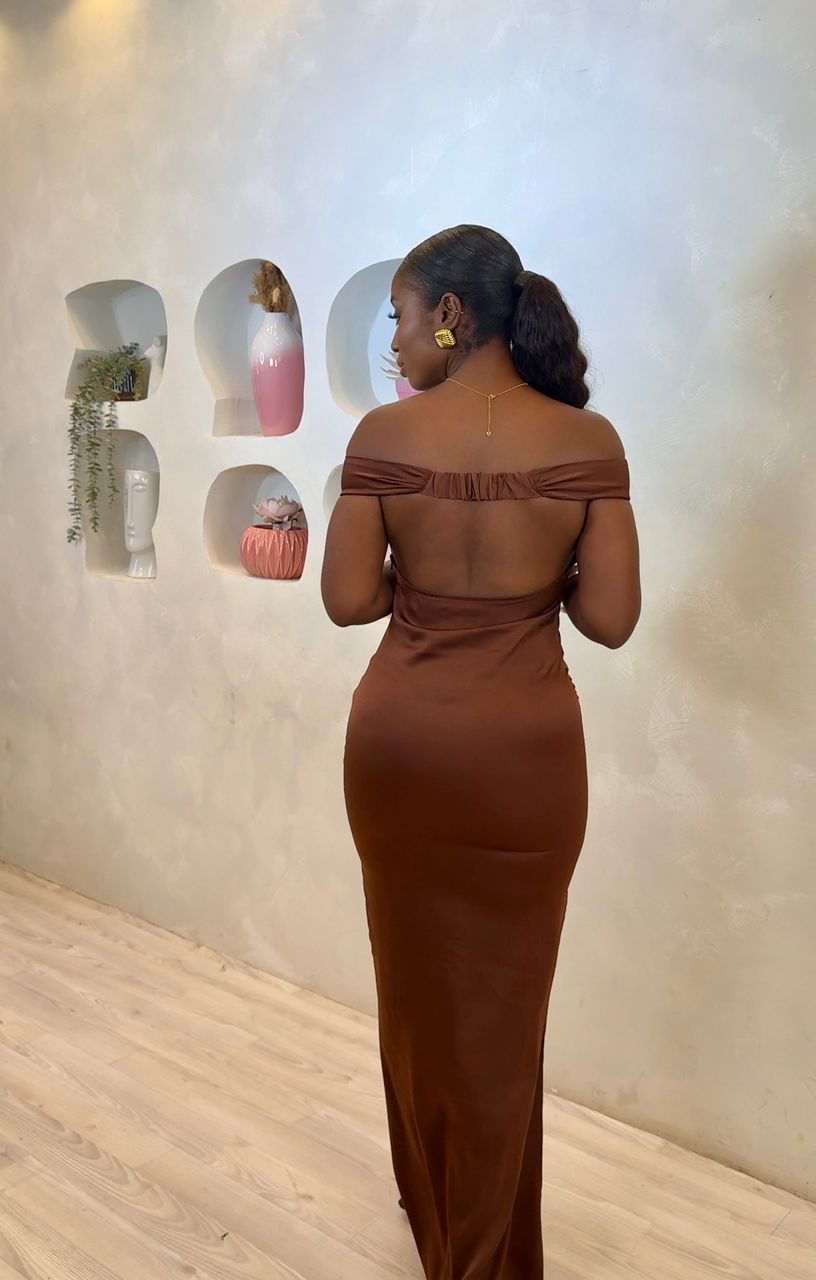 Mocha Embrace Off-shoulder Maxi Dress