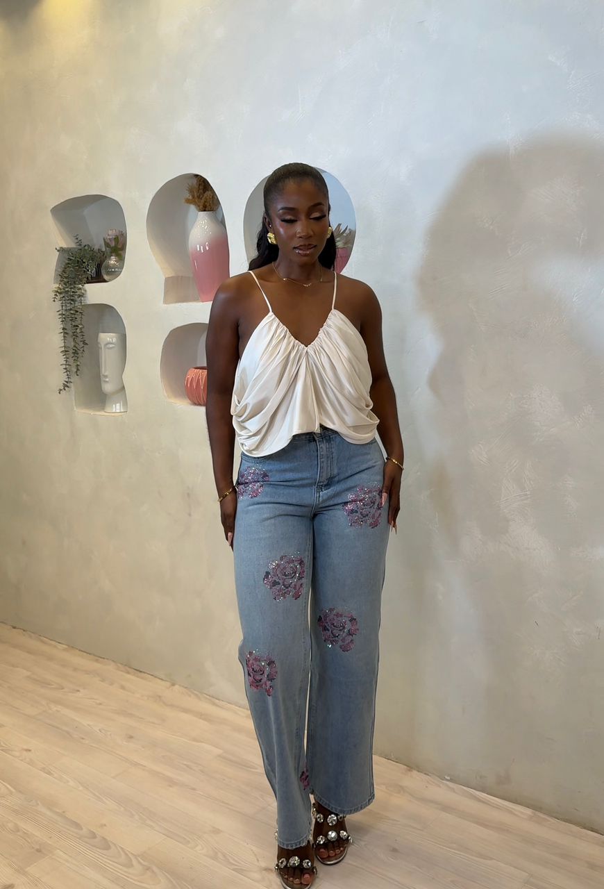 Sequin Rose Denim Pants