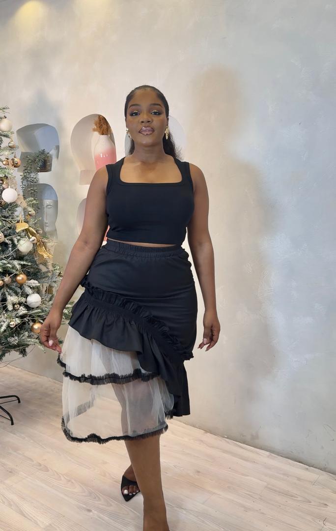 Sheer Drama Midi Skirt