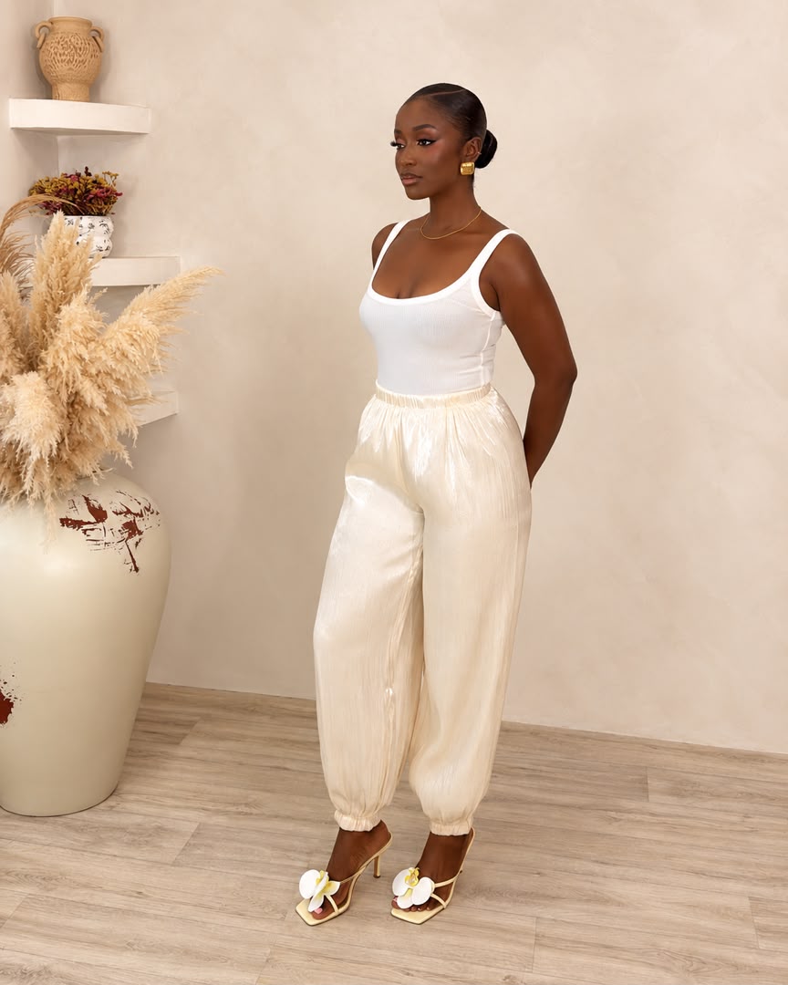 Blush satin joggers