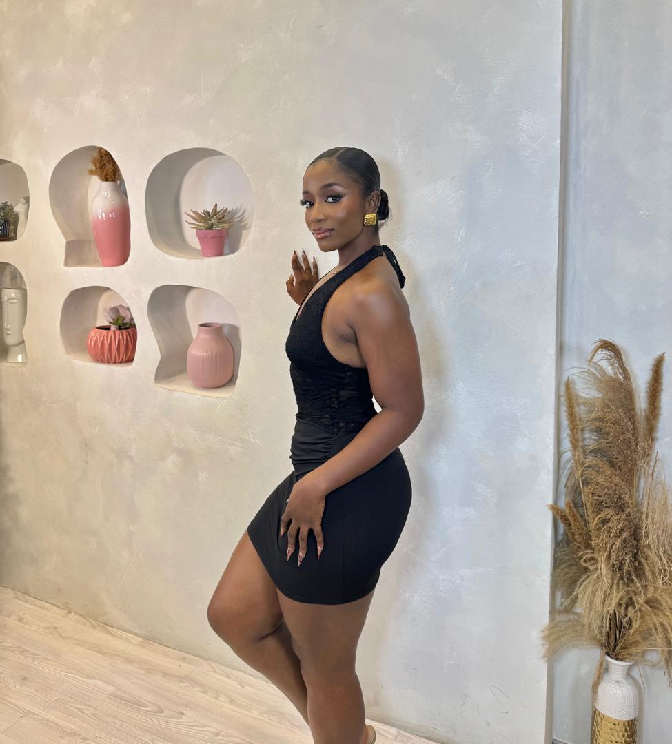 Blue Mist Lace Halter Mini Dress