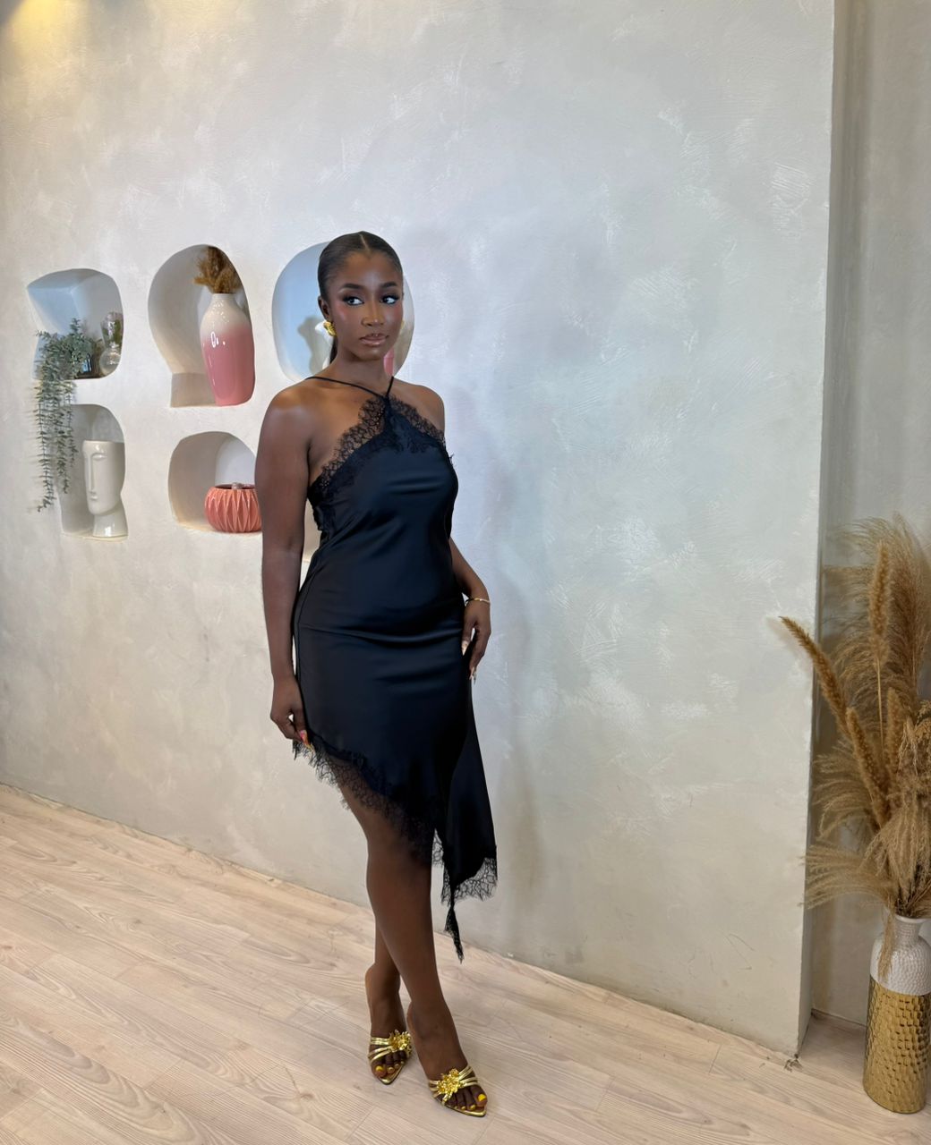 Noir Lace Slip Midi Dress